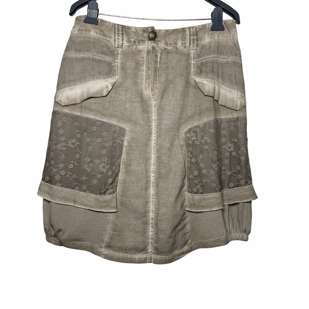 Dolcezza Michael Phillips Lace Patchwork Bubble Hem Skirt Boho Taupe M Lagenlook - Picture 2 of 13